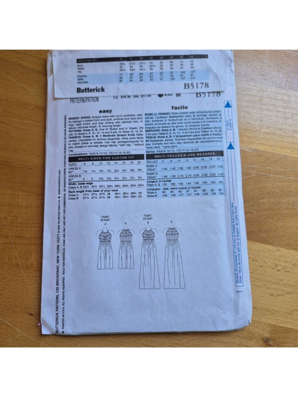 Butterick B5178 Sewing Pattern Misses Empire Waist Dresses Sizes 6-12 - Picture 2 of 2